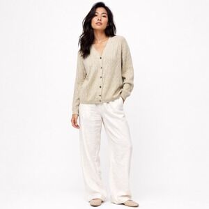 Vtg Mondi Women Cardigan Beige L 100% 2-Ply‎ Cashmere Cable Knit Quiet Luxury